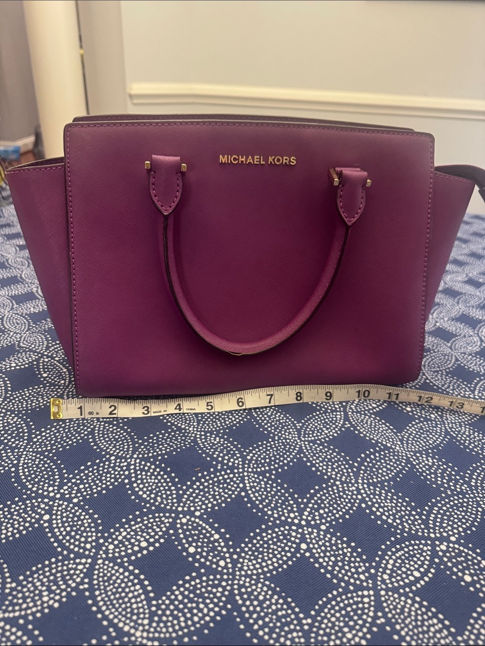 Michael Kors Plum/ Fuschia Saffiano Leather Satchel with Gold Hardware